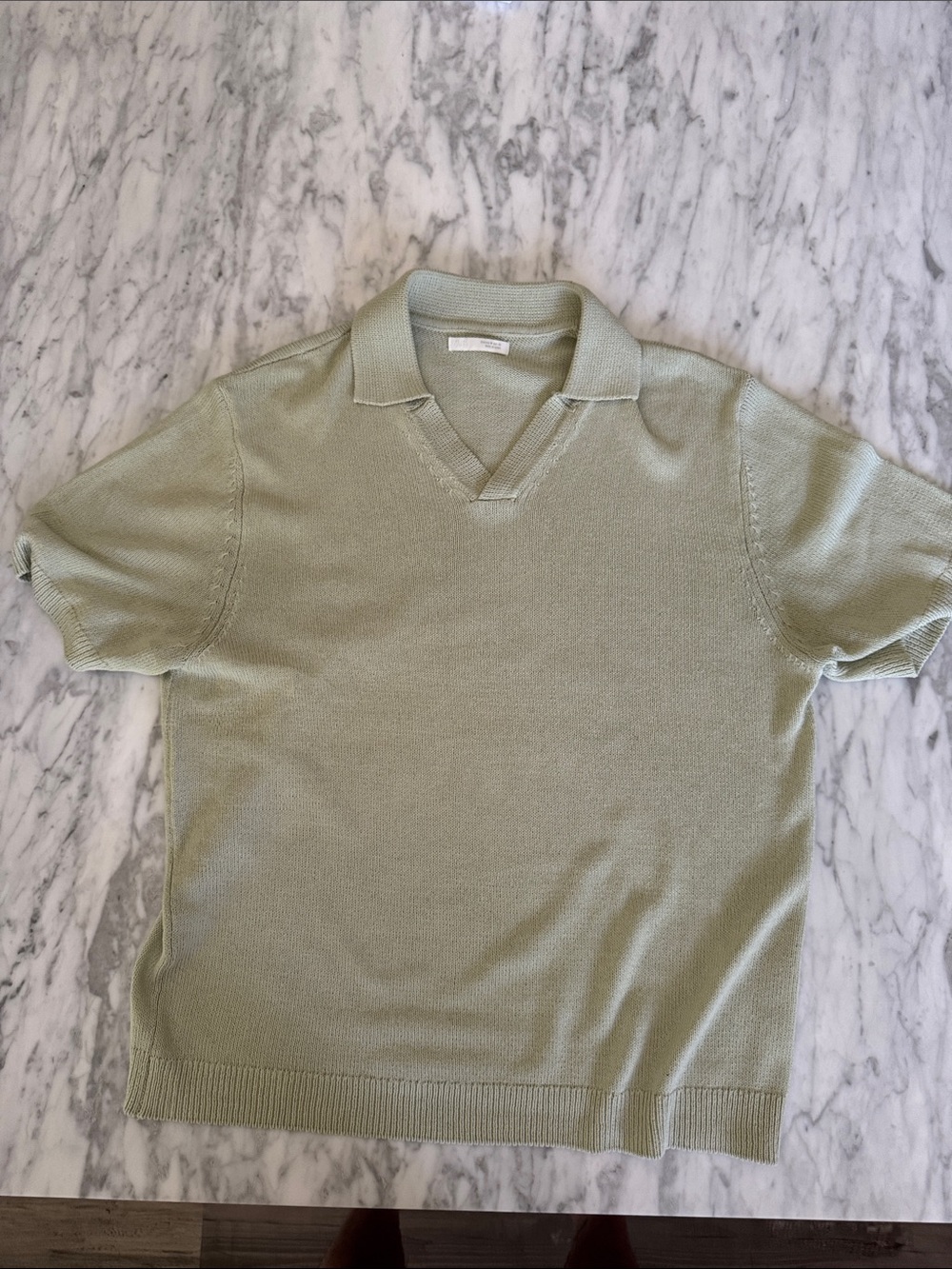 Zara Men's Short-Sleeve Knit Polo Sweater in Light Sage